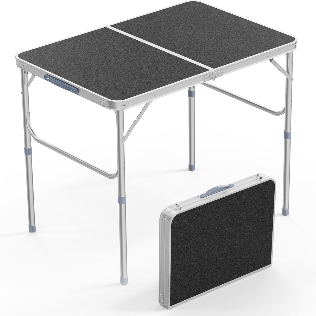 VINGLI 3FT Small Camping Table Adjustable Height Aluminum Folding Table for Picnic Party BBQ, Plastic RV Suitcase Table