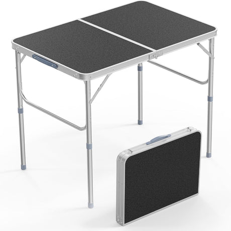 VINGLI 3FT Small Camping Table Adjustable Height Aluminum Folding Table for Picnic Party BBQ, Plastic RV Suitcase Table