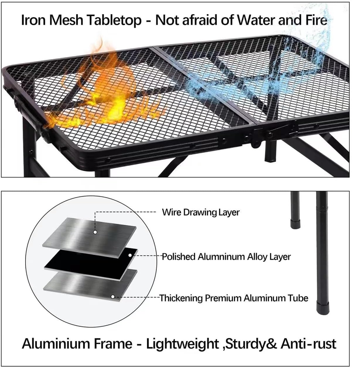 23”L×15”W×22”H Small Metal Folding Table, Camping Grill BBQ Side Table for Outdoor Garden Patio Yard- Portable Lightweight,