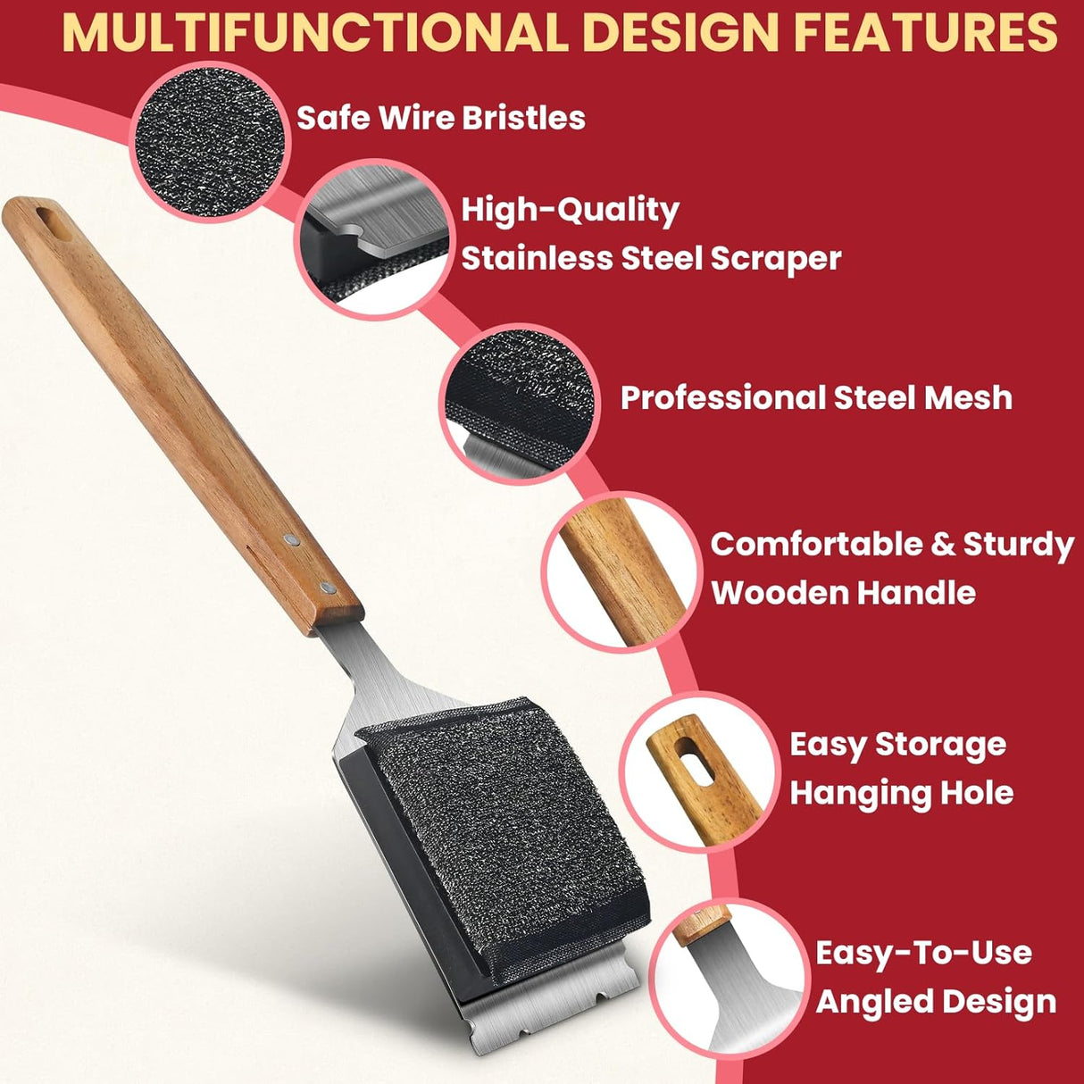 Grill Brush BBQ Cleaner Brush - Barbecue Brush for Outdoor Grill with 1 PCS Replacement Cleaning Head, Grill Cleaning Brush