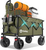 Collapsible Wagon Cart with Big All-Terrain Beach Wheels, Foldable Heavy Duty Wagons with Cup Holders, Utility Carts for