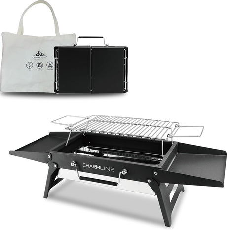 Charmline 14x9inch Foldable Portable Grill Charcoal, Compact Portable Grill for Outdoor Use, Desktop Charcoal Grill, BBQ