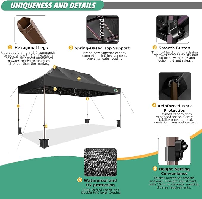 COBIZI 10x15 Pop Up Canopy Tent Heavy Duty Without Sidewall, Commercial Outdoor Easy Pop Up Gazebo for Party Wedding All