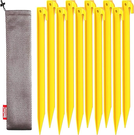 10-Pack Plastic Tent Stakes - 9-Inch Heavy Duty Canopy Anchoring Pegs for Camping, Gardening, Landscaping, Backpacking -