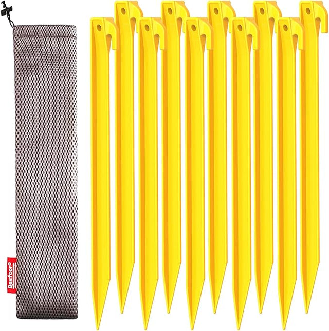 10-Pack Plastic Tent Stakes - 9-Inch Heavy Duty Canopy Anchoring Pegs for Camping, Gardening, Landscaping, Backpacking -