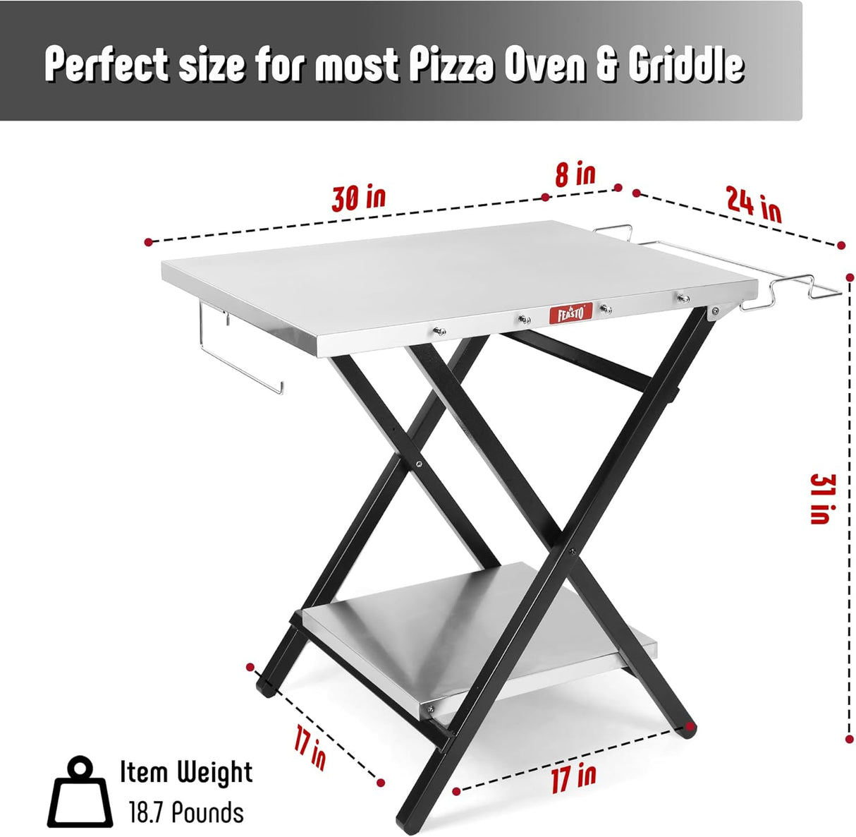 Outdoor Grill Table, Foldable Pizza Oven Stand & Blackstone Griddle Stand with Garage Rack & Tissue Holder, Folding Outdoor