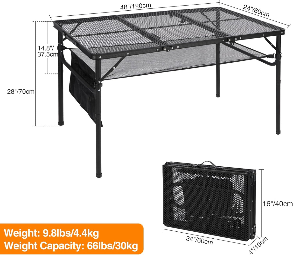 RedSwing Folding Grill Table, Lightweight Portable Grill Stand Table for Outdoor Camping Picnic BBQ, Adjustable Height,
