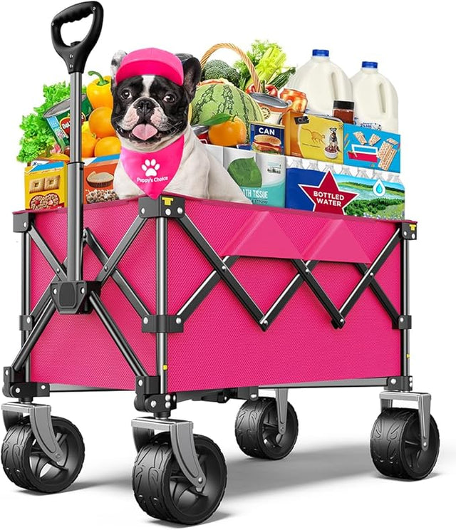 Beach Wagon,Collapsible-Wagon 220lbs with Big Wheels FoldableWagon Carts,Portable Utility for Garden Grocery Sports Camping