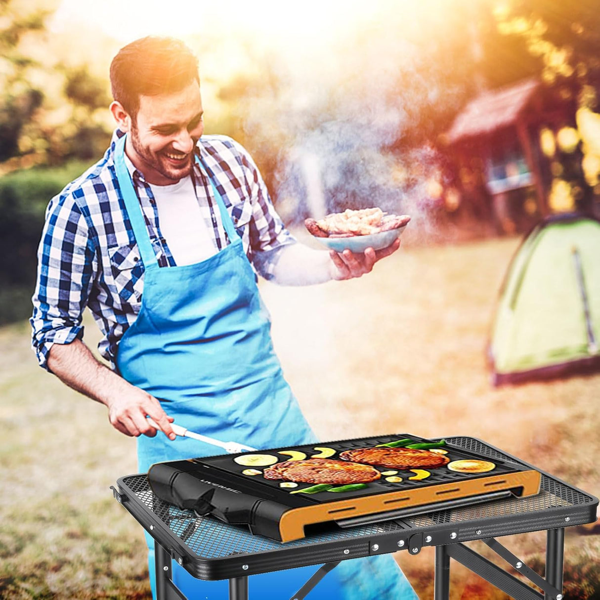 Camping Table Grill 4 Height Adjustable Small Folding 2FT Foldable Picnic Portable Grill Stand Mesh Outdoor Beach BBQ RV