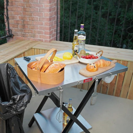 Outdoor Grill Table, Foldable Pizza Oven Stand & Blackstone Griddle Stand with Garage Rack & Tissue Holder, Folding Outdoor
