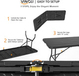 VINGLI 8 Foot Plastic Folding Table Portable Long Table for Indoor Outdoor Use Rectangular with Carrying Handle, Black