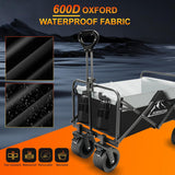 Collapsible Foldable Wagon, Utility Large Capacity Beach Wagon with Big Wheels, Shopping Cart with Side Pocket and Brakes
