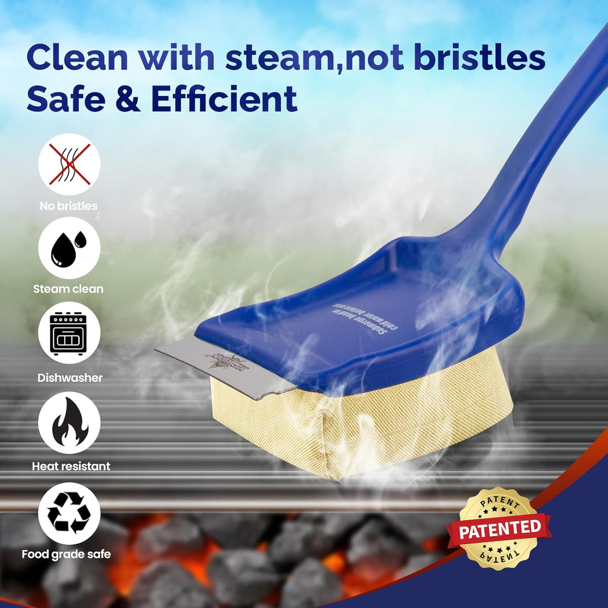 19" Large Bristle-Free Steam Cleaning Grill Brush,Replaceable BBQ Cleaning Head,Safe Grill Accessories for Cast