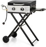 Sophia & William Portable Gas Grill Griddle, Small Propane BBQ grill with Foldable Legs & Wheels for Outdoor Barbecue,
