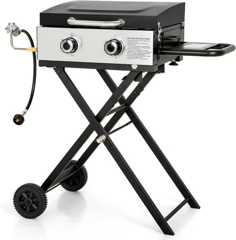 Sophia & William Portable Gas Grill Griddle, Small Propane BBQ grill with Foldable Legs & Wheels for Outdoor Barbecue,