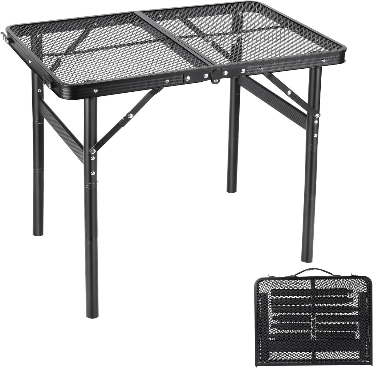 Camping Table Grill 4 Height Adjustable Small Folding 2FT Foldable Picnic Portable Grill Stand Mesh Outdoor Beach BBQ RV