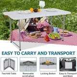 4FT Folding Table, Height Adjustable Table, Heavy Duty Plastic Tables Portable Fold-in-Half Utility Table w/Handle & Lock