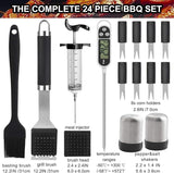 Grilljoy 24PCS BBQ Grill Tools Set with Meat Thermometer and Injector - Extra Thick Stainless Steel Fork, Spatula& Tongs -