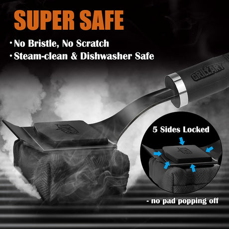 GRILLART Bristle Free Grill Brush Kit, Reinforced Outdoor Grill Brushes, Safe Cleaning Tools with Replaceable Heads, Grill