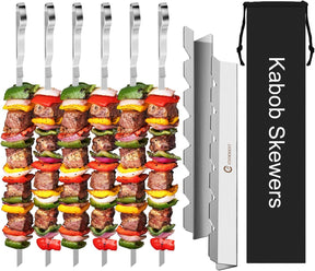 Kabob Skewers Stainless Steel Long BBQ Barbecue Skewers, Flat Metal Kebob Sticks Wide Reusable Grilling Skewers for Meat