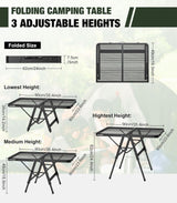Foldable Grill Table with Mesh Desktop, 200lbs 3Ft Portable Folding Table, Height Adjustable Metal Table for Ourdoor,