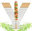 23.6" Large Size Kabob Skewers Flat Metal BBQ Barbecue Skewer Wooden Handle Stainless Steel Shish Kabob Stick Wide Reusable