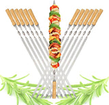 23.6" Large Size Kabob Skewers Flat Metal BBQ Barbecue Skewer Wooden Handle Stainless Steel Shish Kabob Stick Wide Reusable
