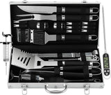 Grilljoy 24PCS BBQ Grill Tools Set with Meat Thermometer and Injector - Extra Thick Stainless Steel Fork, Spatula& Tongs -