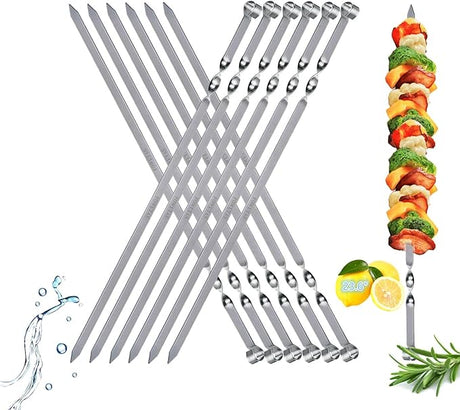 Large Metal Skewers For Grilling,Shish Kebab Skewer 23.6" Skewers For Kabobs Flat Barbecue Skewer Stainless Steel BBQ Grill