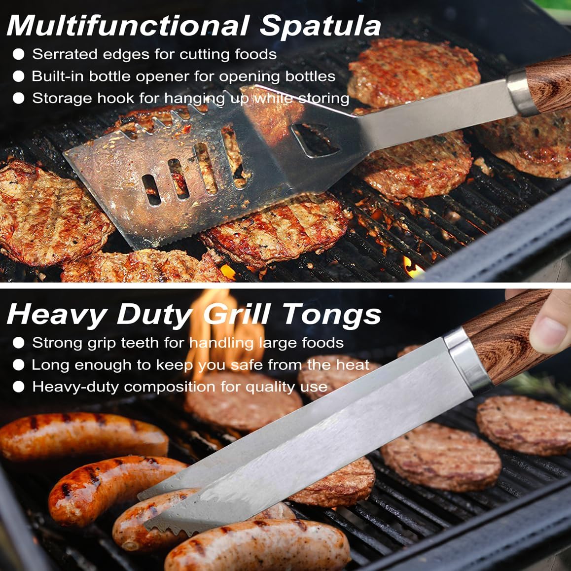 POLIGO 22PCS Heavy Duty BBQ Grill Accessories Set, Non-Slip Grill Tools for Outdoor Grill Set Thicker Stainless Steel Grill