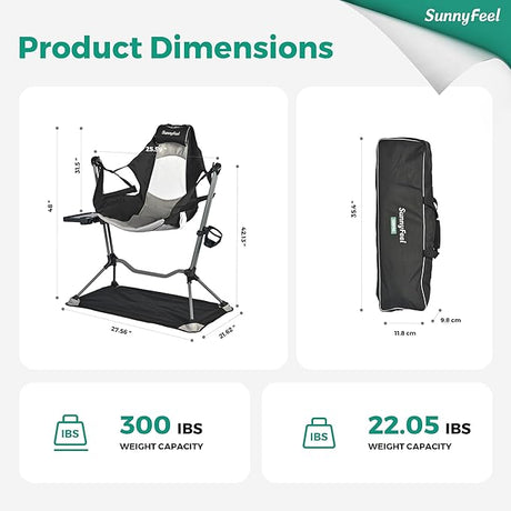 SUNNYFEEL Hammock Camping Chair, Oversized Swinging Camping Chair, Portable Hammock Chairs with Cup Holder, Beach Mat, MAX