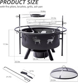 NATURAL EXPRESSIONS 32 Inch Large Fire Pit with 2 Grills, Outdoor Wood Burning Fire Pit with Cooking Grate, Lid, Poker and
