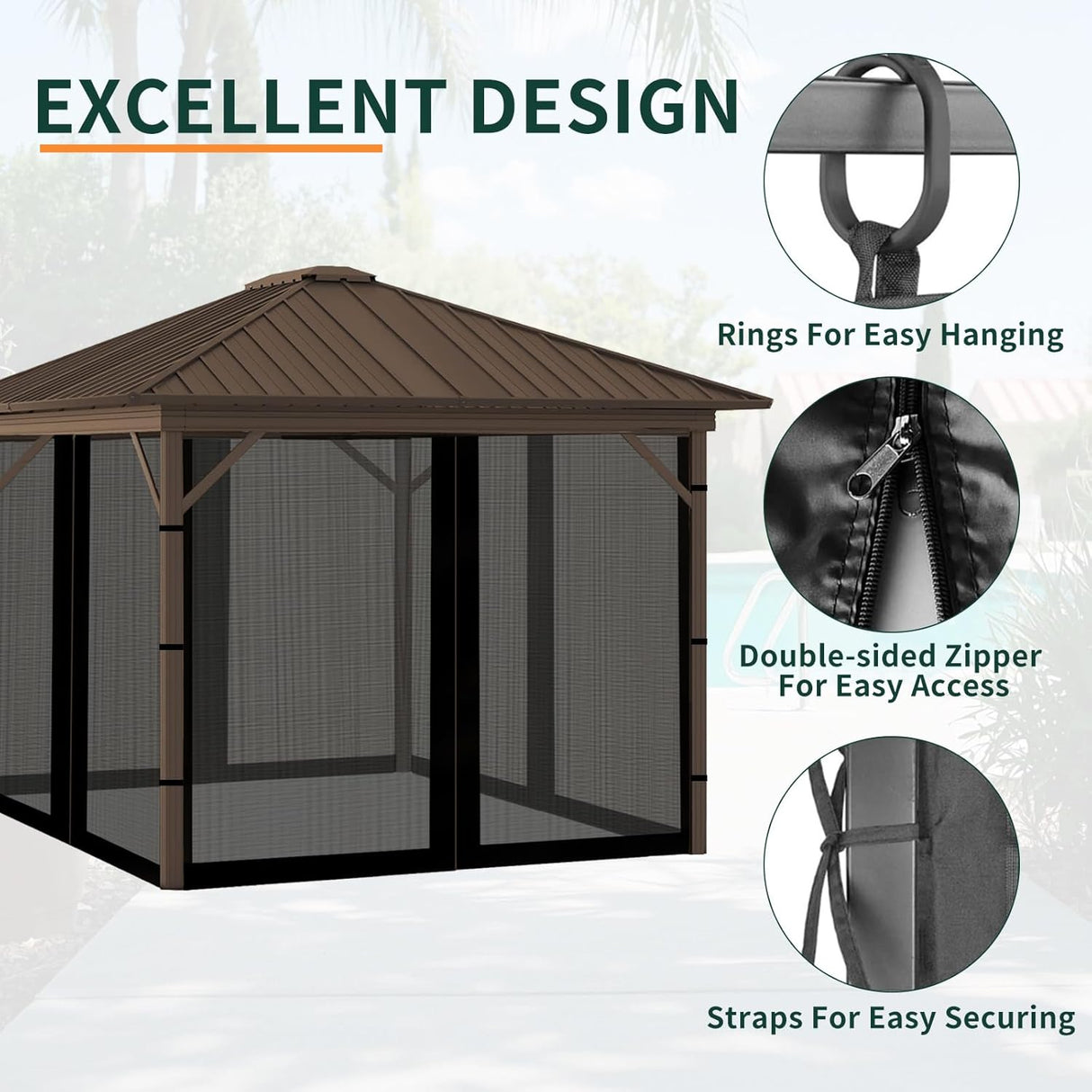 10x13FT Mosquito Netting for Gazebo,Pergola,Pop up Canopy Tent,4-Panel with Zipper for Outdoor Patio,Backyard
