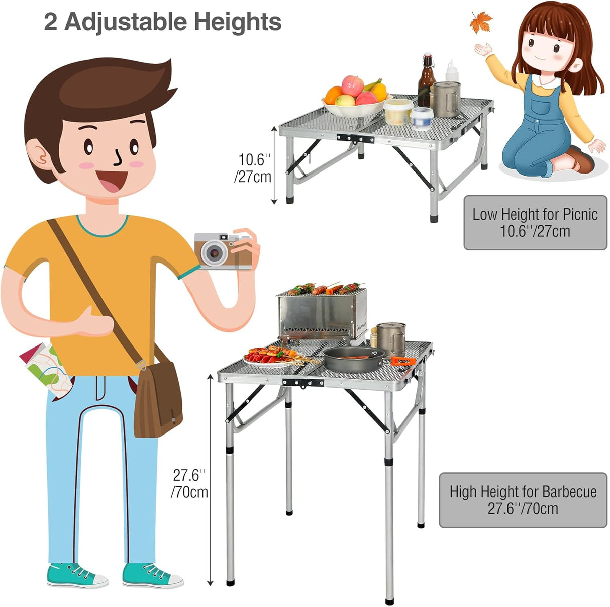 REDCAMP 24" Square Folding Grill Table for Outside, Lightweight Portable Metal Aluminum Outdoor Grill Table with Adjustable