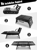 Charmline 14x9inch Foldable Portable Grill Charcoal, Compact Portable Grill for Outdoor Use, Desktop Charcoal Grill, BBQ