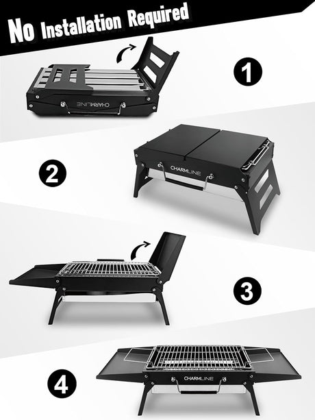 Charmline 14x9inch Foldable Portable Grill Charcoal, Compact Portable Grill for Outdoor Use, Desktop Charcoal Grill, BBQ