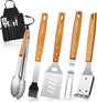 PURPLEBIRD Grill Utensils Set with Brush - 5pcs Grilling Tools Set with Bag Apron, Heavy Duty BBQ Tool Sets with Long Wood
