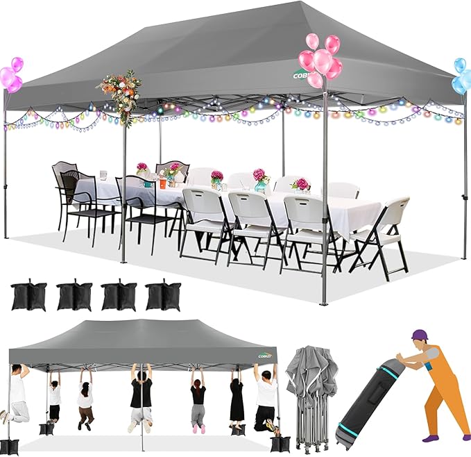COBIZI 10x20 Heavy Duty Pop up Canopy Tent Easy Up Commercial Outdoor Canopy Wedding Party Tents for Parties All Season Wind