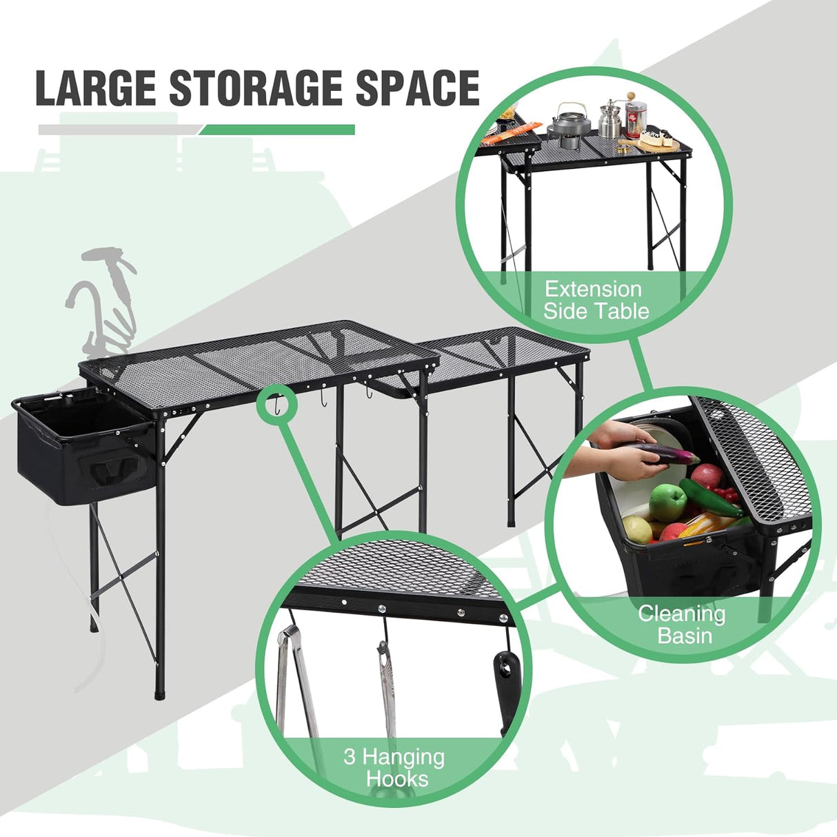 RedSwing Folding Grill Table with Sink and Double Shelf, Multifunctional Portable Grill Stand Table for Outdoor Camping