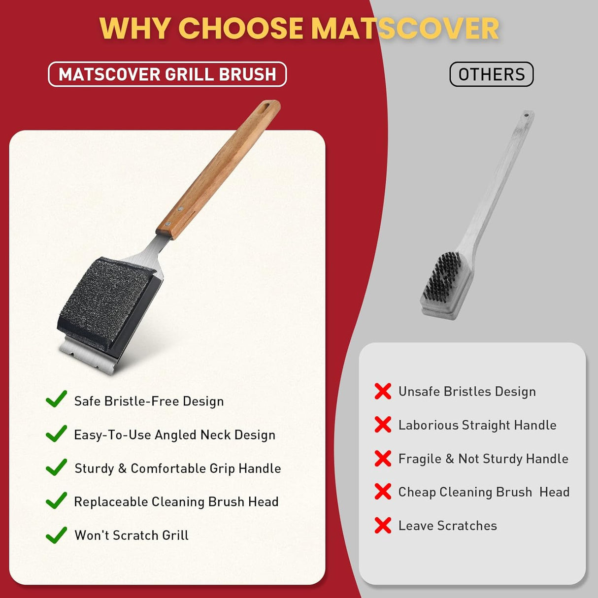 Grill Brush BBQ Cleaner Brush - Barbecue Brush for Outdoor Grill with 1 PCS Replacement Cleaning Head, Grill Cleaning Brush