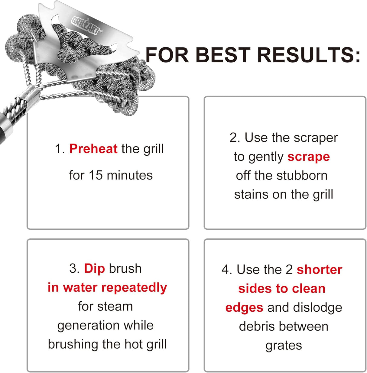 GRILLART Grill Brush for Outdoor Grill Bristle Free - Safe BBQ Grill Cleaner Brush - 18" BBQ Brush for Grill Cleaning Kit
