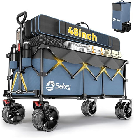 Sekey 48''L Collapsible Foldable Extended Wagon with 440lbs Weight Capacity, Heavy Duty 300L Folding Utility Garden Cart