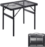 Grill Table Small Folding Table 2FT Foldable Camping Table Picnic Portable Mesh 2 Height Adjustable Outdoor Beach BBQ Black