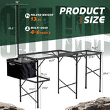 Folding Table with Sink and Double Shelf, Camping Table Height Adjustable Folding Grill Table, Portable Outdoor Table for
