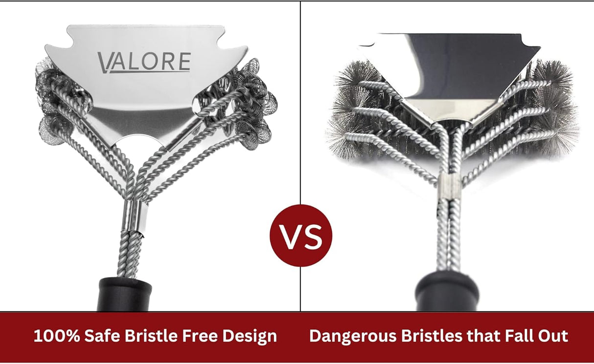 Valore BBQ Brush Bristle Free - 2 in 1 Grill Scraper & Barbecue Brush - Stainless Steel BBQ Grill Brush & BBQ Scraper Combo