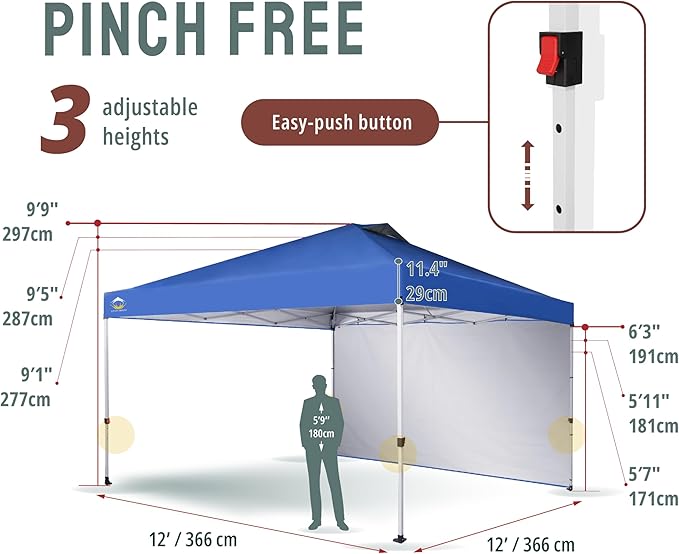 CROWN SHADES 12x12 Pop Up Canopy Tent Instant Commercial with 150D Silver Coated Fabric Including 1 Removable Sidewall, 4