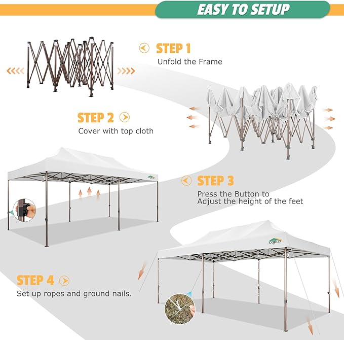 COBIZI 10x20 Pop Up Canopy Heavy Duty Without Sidewalls, Commercial Heavy Duty Pop Up Tent for Parties All Weather