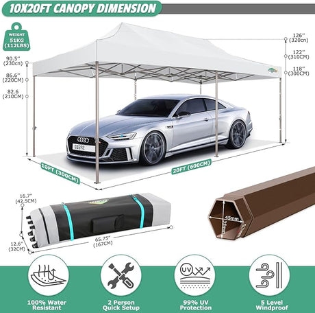 COBIZI 10x20 Pop Up Canopy Heavy Duty Without Sidewalls, Commercial Heavy Duty Pop Up Tent for Parties All Weather