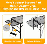 Grill Table 3FT+1.4 FT Folding Table with 2 Wing Panels with Mesh Desktop 2 Height Adjustable Portable Grill for Outdoor