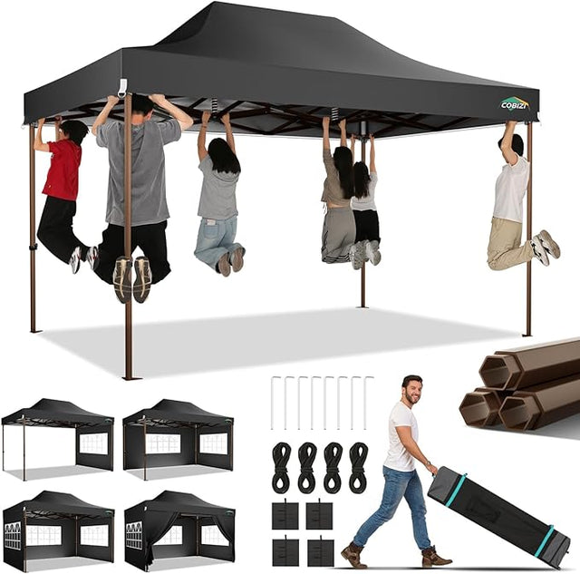 COBIZI 10x15 Pop Up Canopy Tent Heavy Duty with Sidewall, Commercial Outdoor Easy Pop Up Gazebo for Party Wedding All